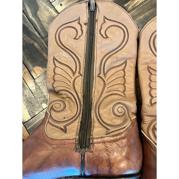 VTG Leather Western Cowgirl Zip Boots Women 9 Aztec Distressed Festival Concert - Picture 3 of 11